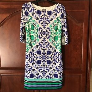 Vince Camuto Blue and Green Patterned Dress